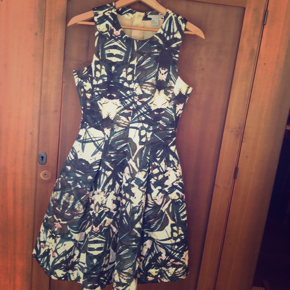 Tropical floral tea length dress (semi structured)